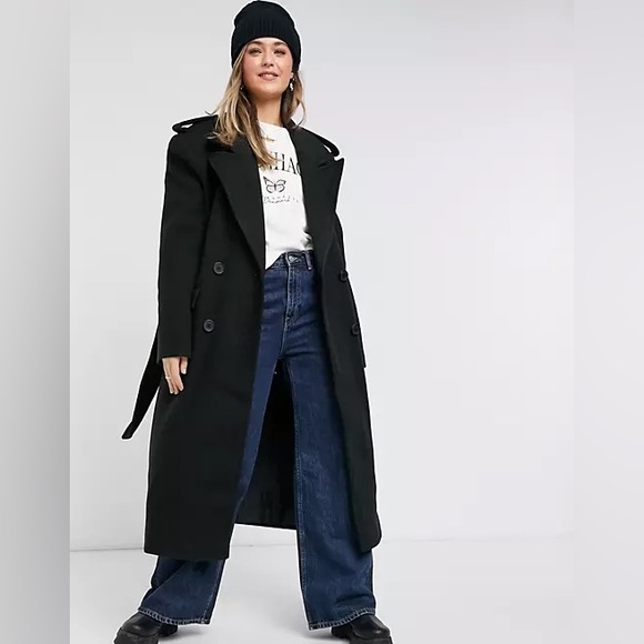 ASOS Design luxe belted coat in black sz 6 US - Picture 10 of 11